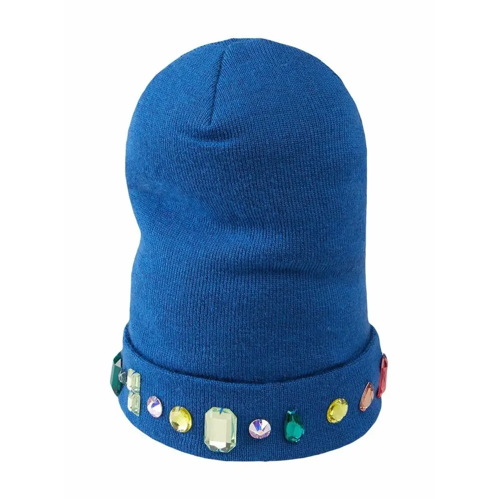 NWT Gucci NY Yankees Multicolor Jewel Trim Blue Wool Unisex Beanie Hat $530.00